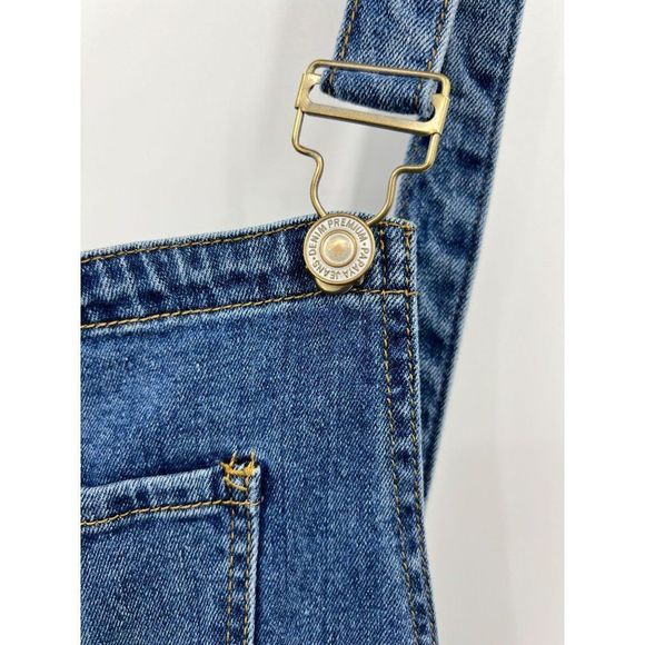 Papaya Women's Blue Denim High Rise Distressed Sleeveless Overalls Size Large - Picture 8 of 10